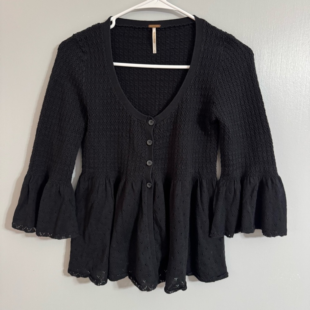 Free People Black Cardigan Style Blouse Size Small